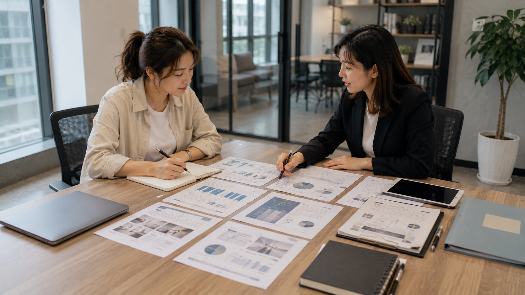 創業者與融資顧問討論企業資金規劃方案。