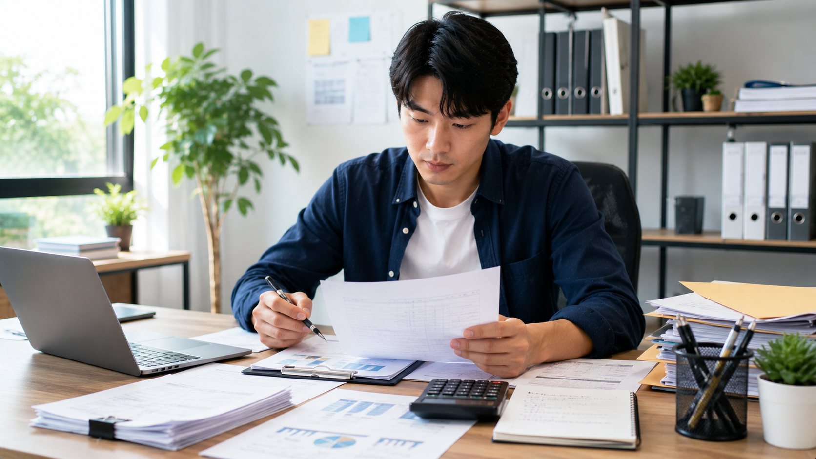 微型企業主整理企業貸款申請文件，準備申請微型企業貸款。