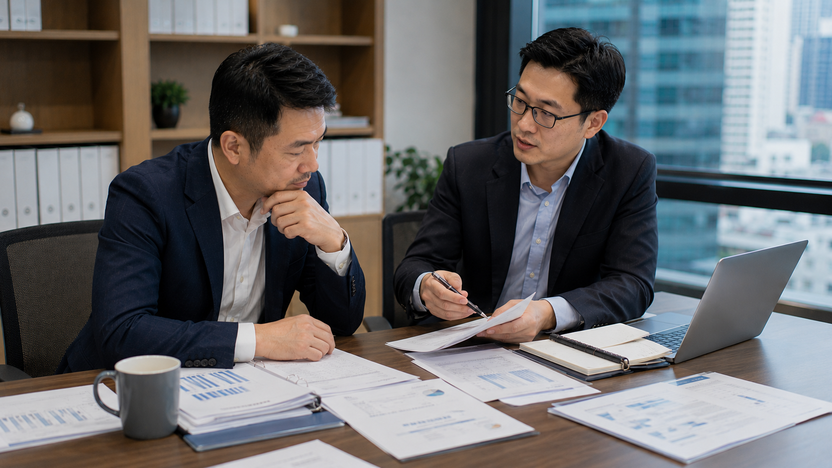 企業負責人與金融顧問討論中小企業資格、政府補助及融資規劃