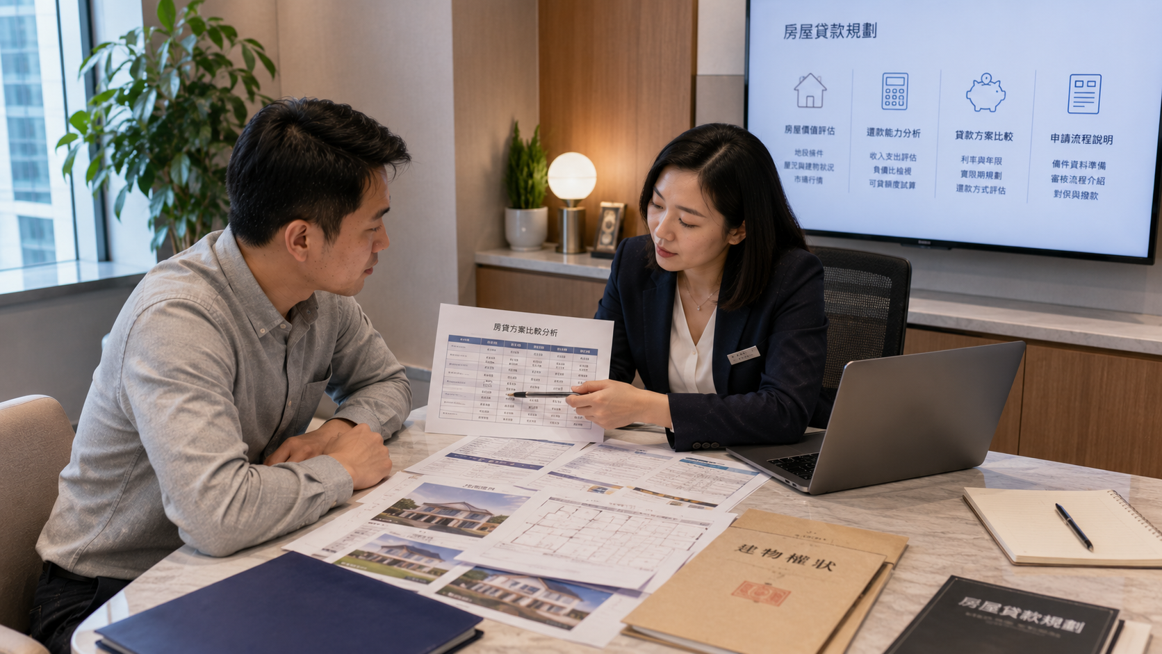屋主與金融顧問討論房屋二胎貸款與資金規劃方案