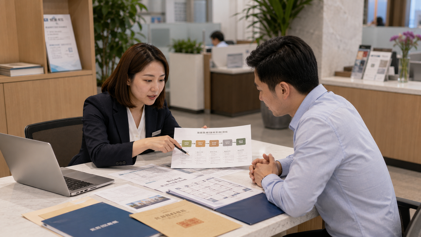 銀行專員向民眾說明房屋二胎銀行與二順位房貸申請流程
