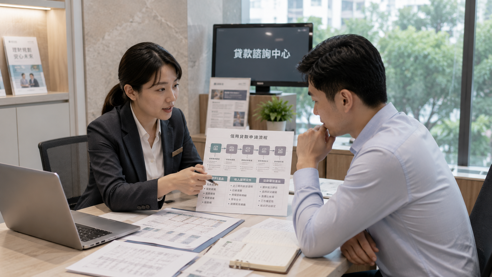 銀行貸款專員向民眾說明信用貸款申請流程、信用評分與審核重點