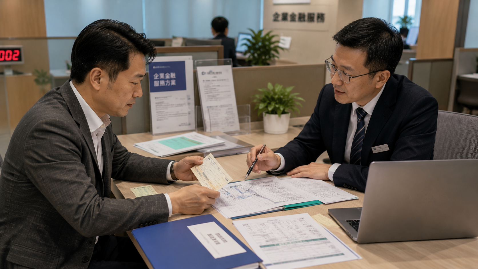 銀行專員協助企業了解支票跳票補救流程與後續處理方式。
