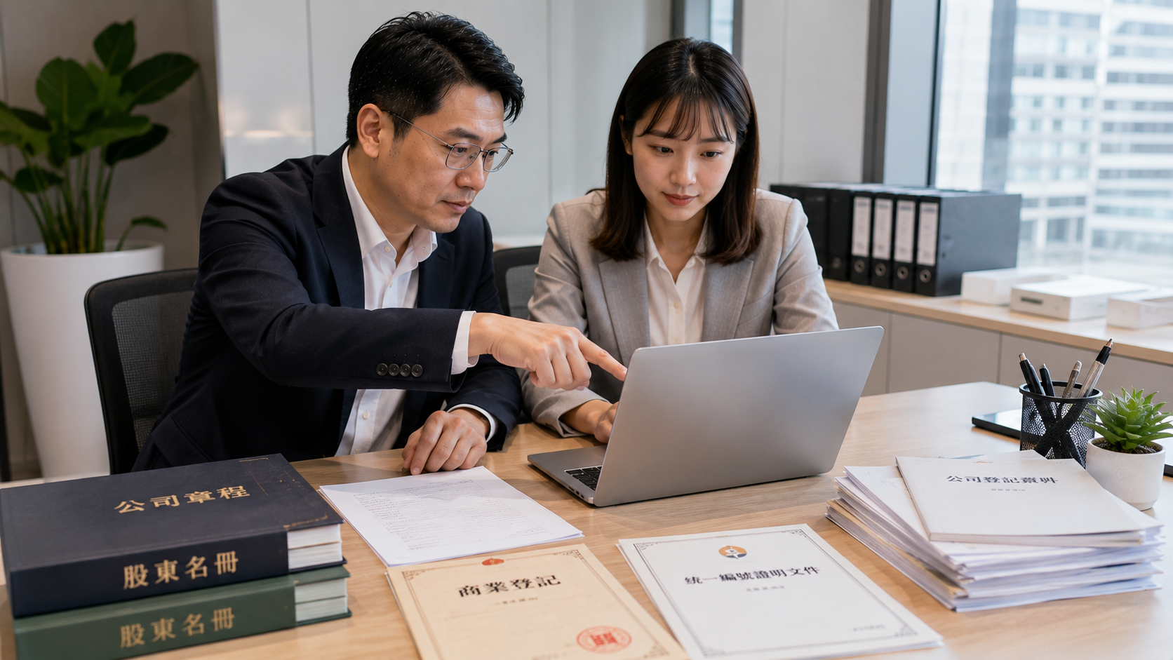 企業人員透過經濟部公司登記查詢系統確認公司變更登記資料。