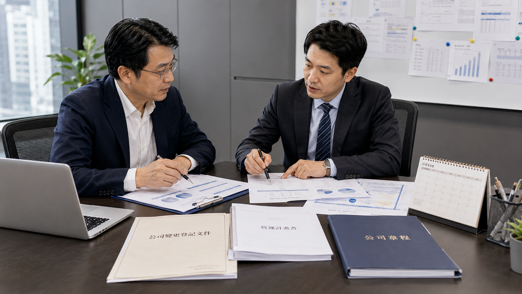 企業完成公司變更登記後與專業顧問討論後續營運及資金規劃。