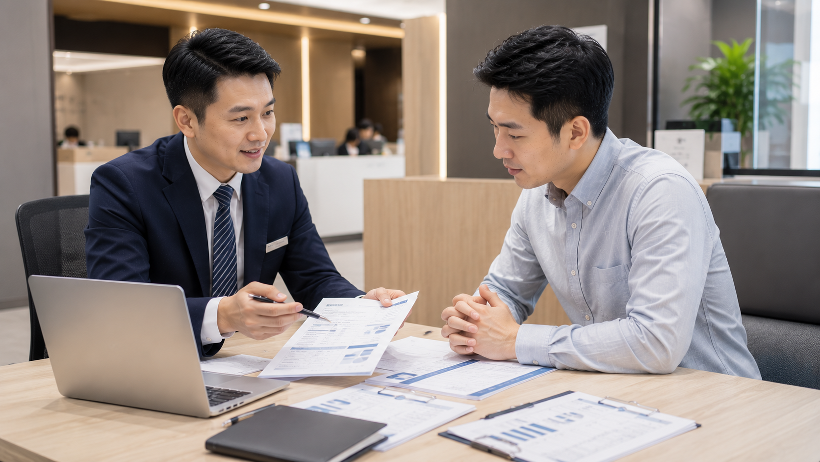 銀行專員向民眾說明信用貸款申請流程與信用審核重點。