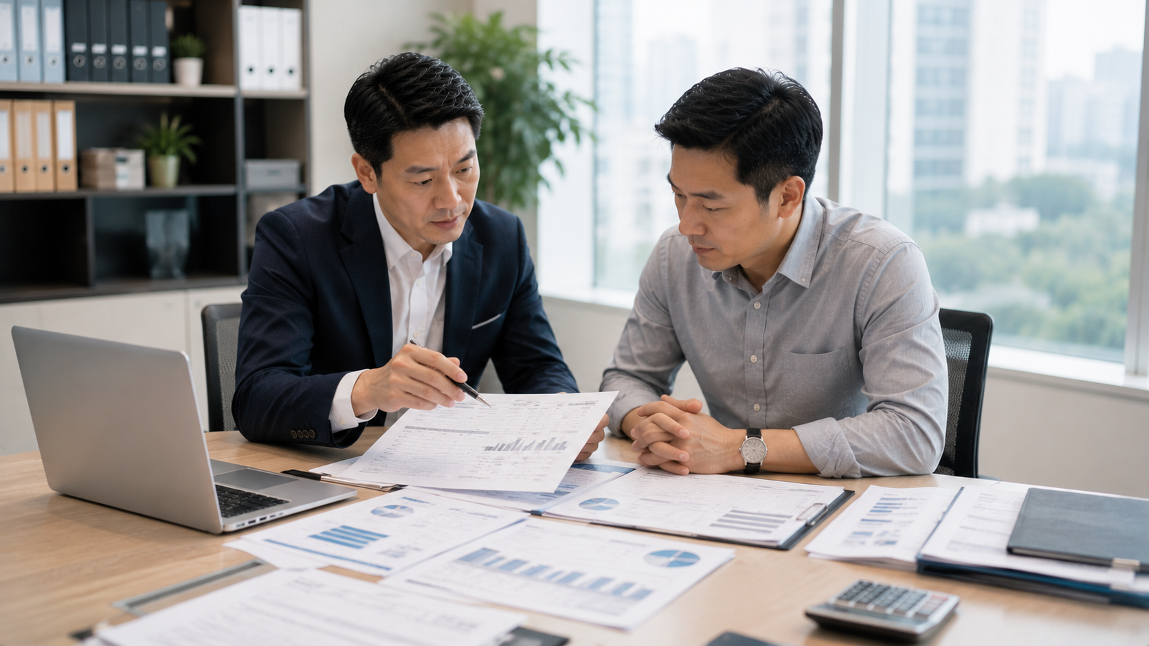 企業主與財務顧問共同分析現金流量表並規劃企業營運資金