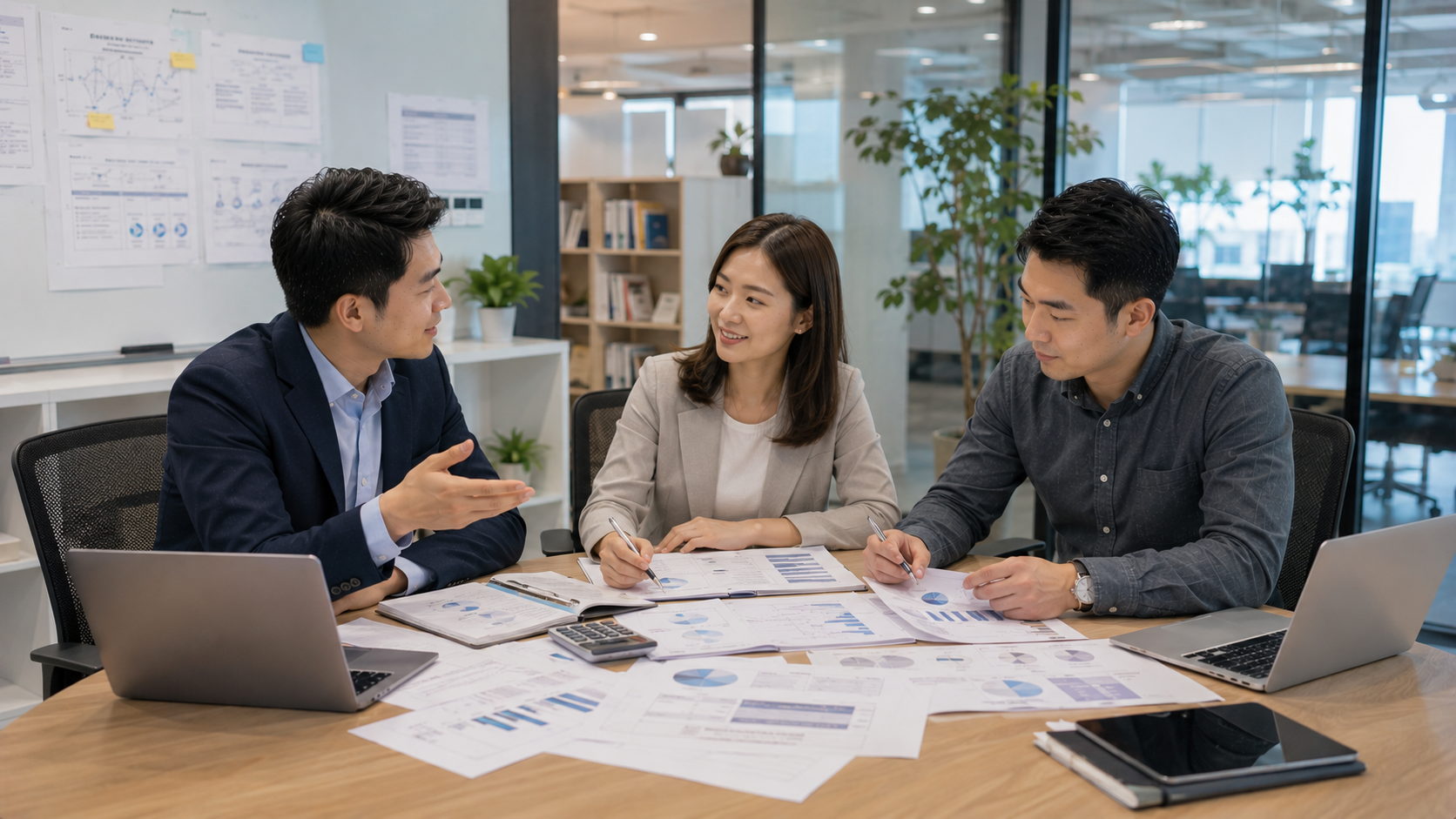 企業主管討論中小企業發展條例、薪資制度與企業治理的商務情境