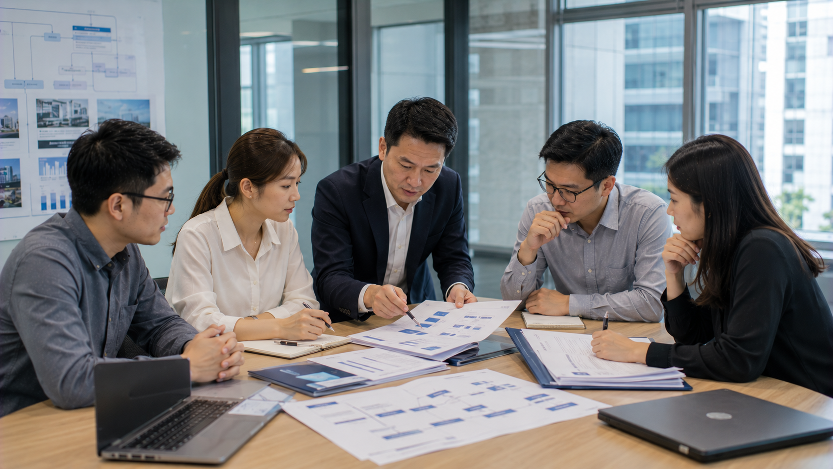 企業團隊於投標前共同檢視招標文件、財務資料及履約規劃，確認符合政府採購資格要求。