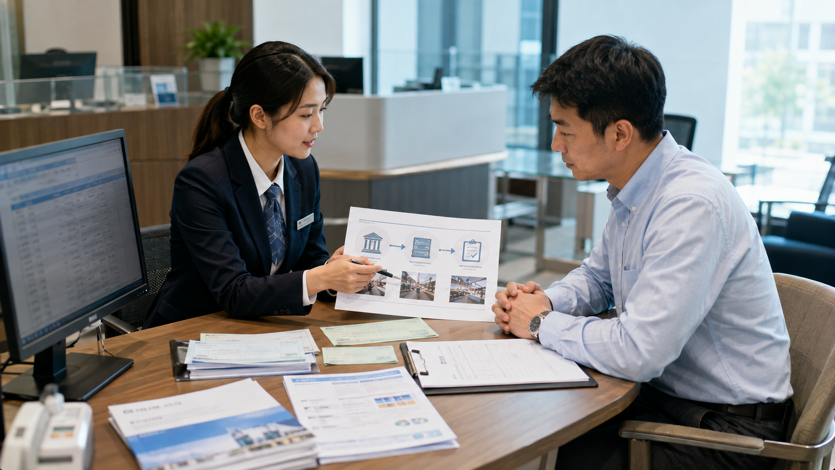 支票存入銀行後經票據交換所完成交換與扣款入帳的流程示意