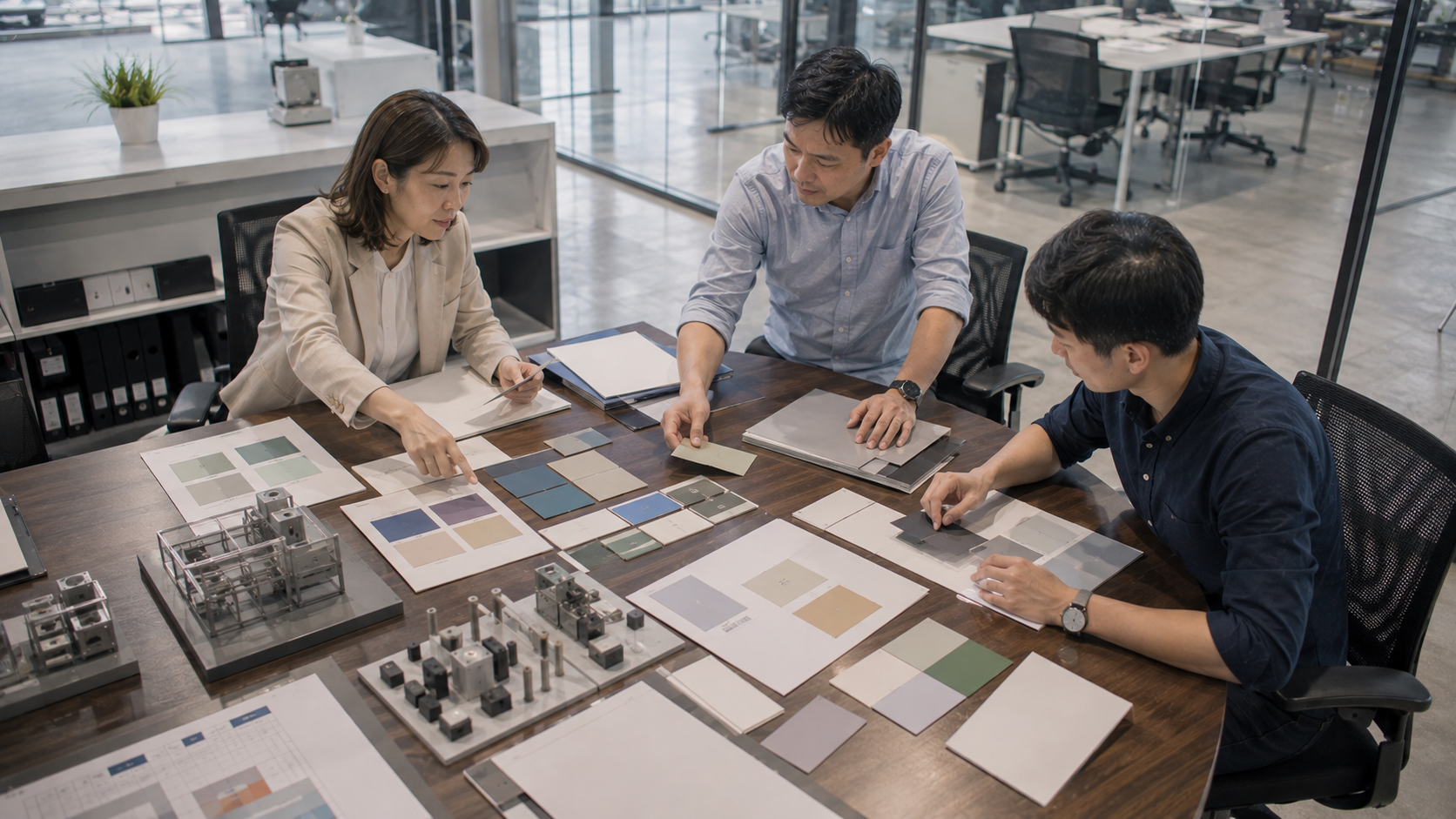 企業團隊在會議中依直接成本、間接成本與專案階段整理成本估算資料