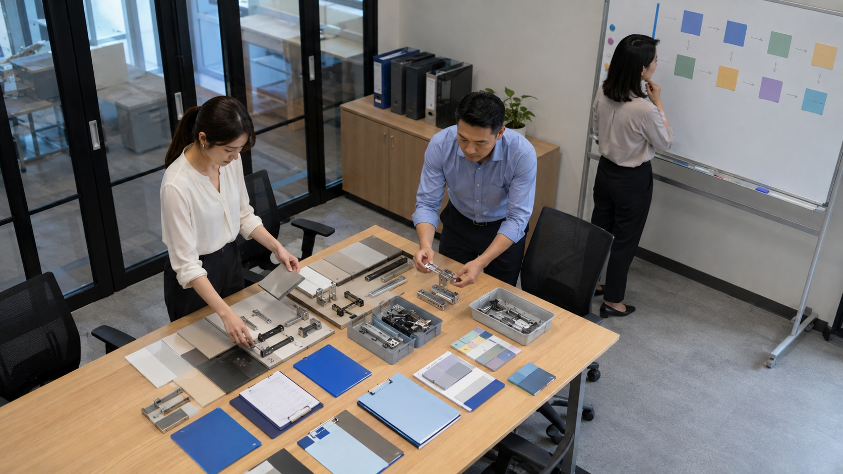台灣企業採購人員、需求主管與財務人員共同確認採購流程與供應商資料