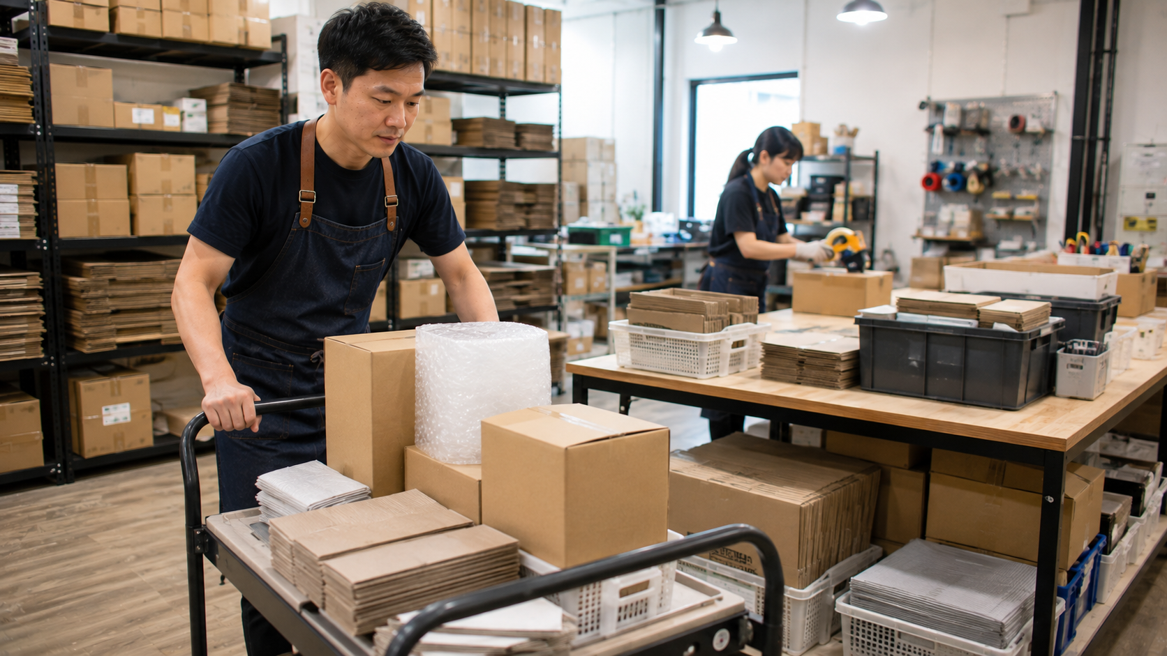 台灣企業經營者在物流作業現場重新安排庫存與設備配置，以改善總資產週轉率及營運資金效率
