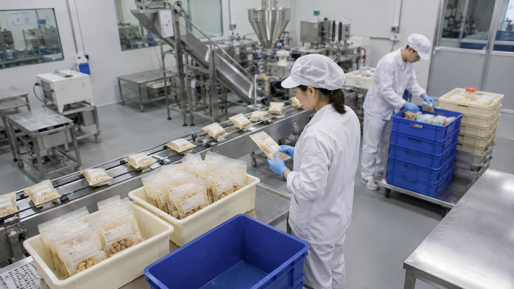 台灣食品科技新創團隊在試量產現場確認創新產品包裝與出貨流程