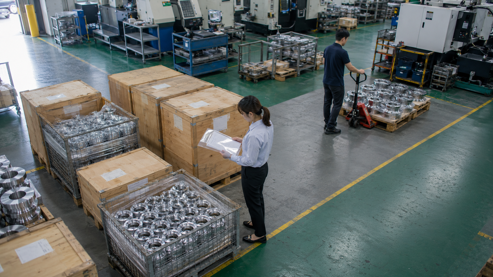 台灣金屬零組件企業在出貨現場核對客戶交易與尚未到期支票條件