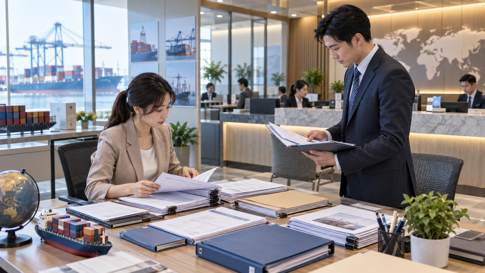 出口企業整理出口押匯匯票與貿易文件並交由銀行審核出口押匯流程