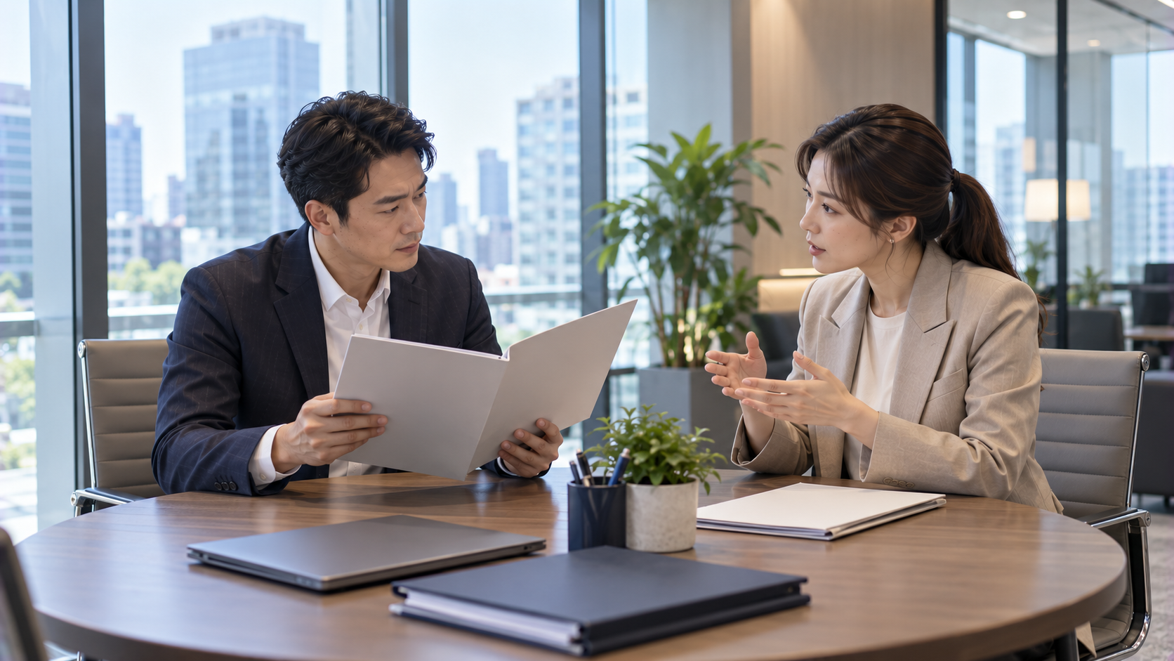 企業經營者與財務顧問討論營收、應收帳款及營運資金週轉需求