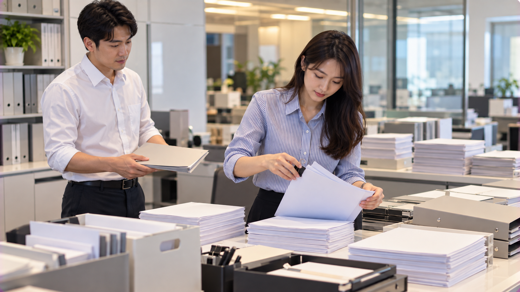 公司會計人員整理營業報告書、財務報表與年度決算文件的工作情境